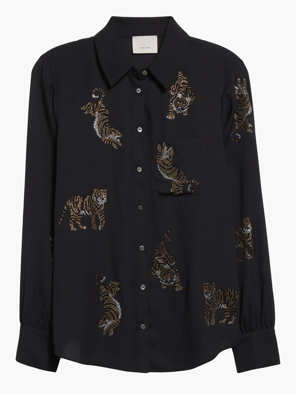 cinq a sept Black Tiger-Embellished Button-Up Blouse